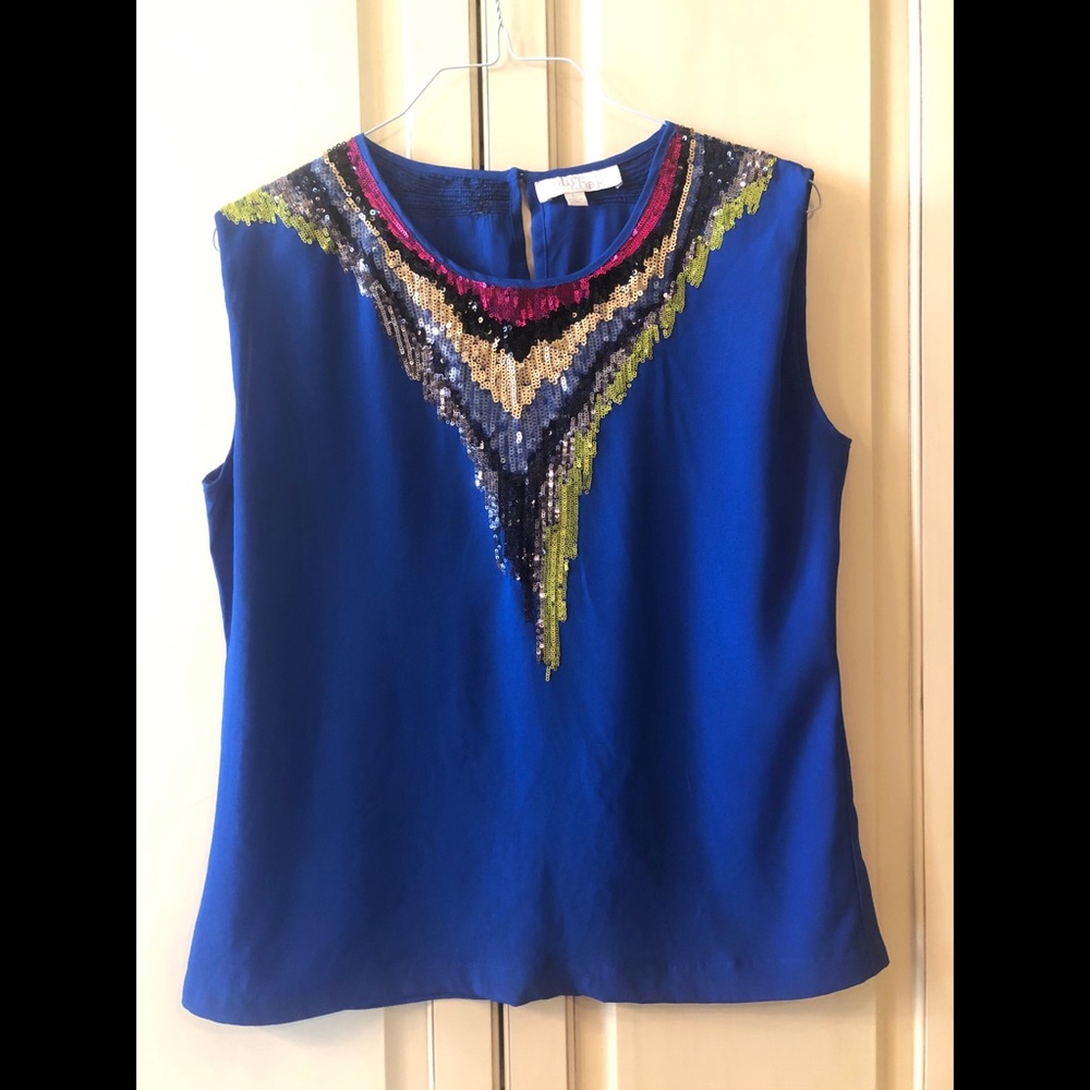 Olive & Oak Top, Size Large, Royal Blue, Sequins